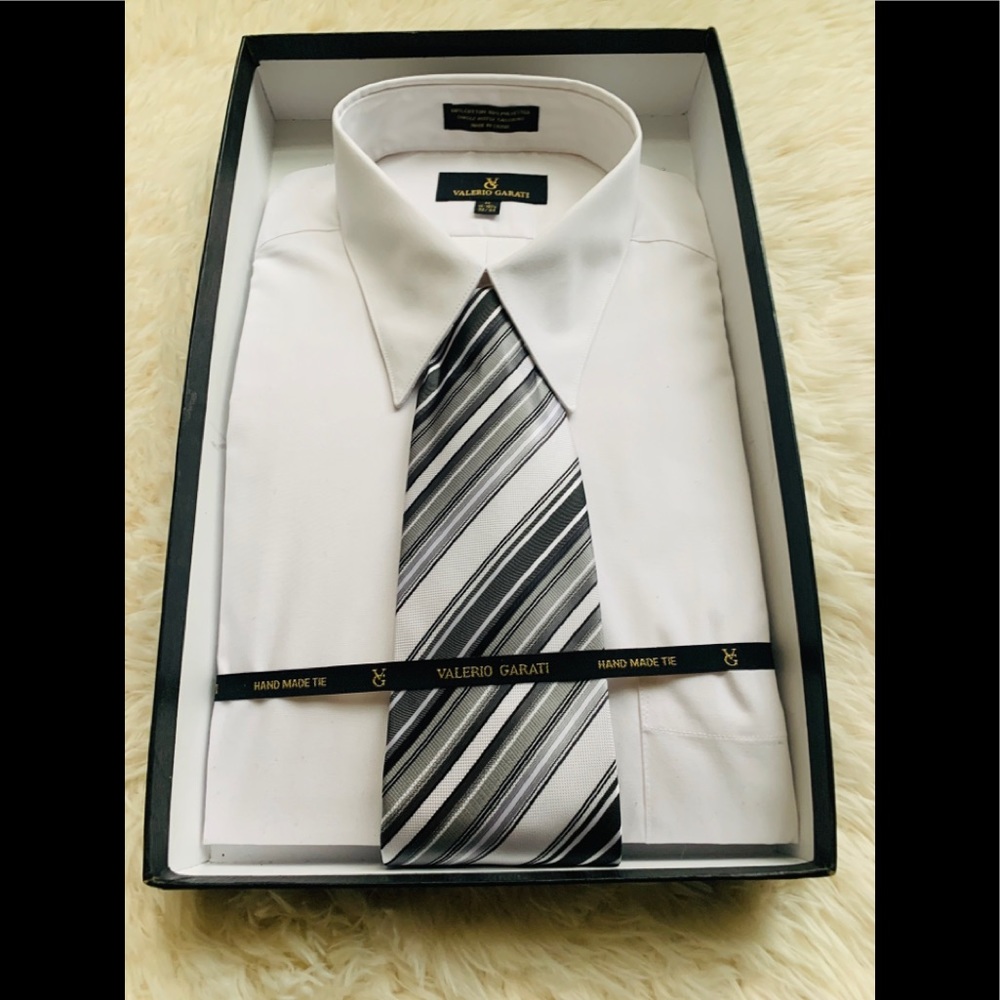 Valerio Garati Men’s White Dress Shirt & Tie Set